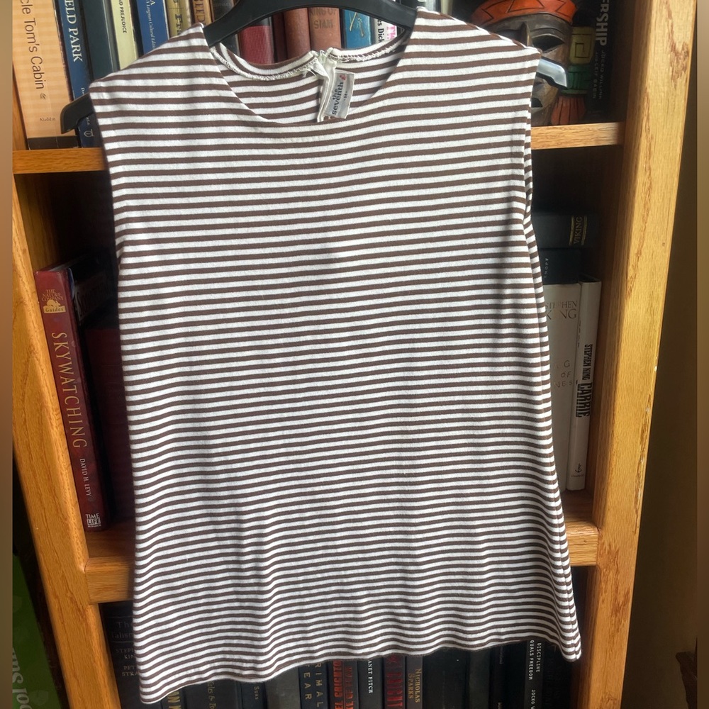 Brown and white striped high neck tank top